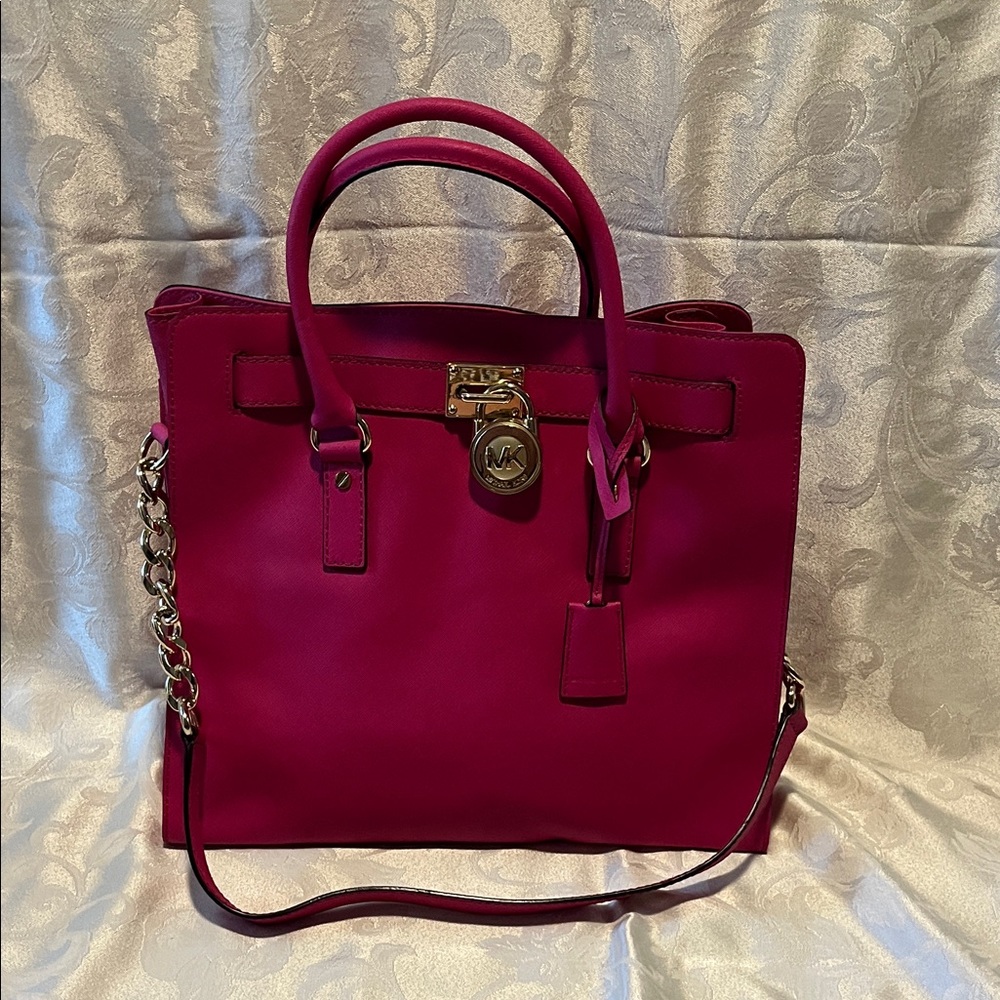 Michael Kors Fuchsia Satchel with Gold Accents